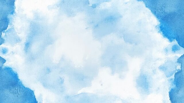 Watercolor blue sky with soft white clouds in an abstract painted background, providing a versatile design backdrop for branding, presentations, posters, websites, and digital art