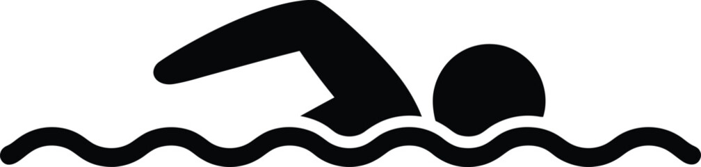 Swimmer icon silhouette in water, depicting sport, health, and recreation sign.