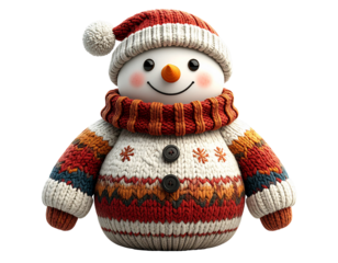 Cute cartoon snowman knit sweater, isolated PNG