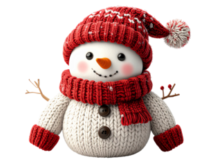 Cute cartoon snowman knit sweater, isolated PNG