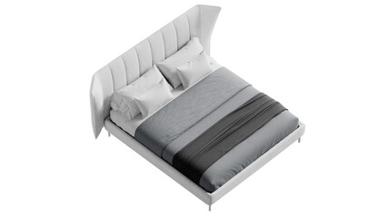 White bed with a white comforter and pillows on an isolated background. 
