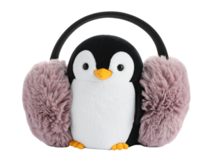 Cute penguin-shaped winter earmuffs, isolated PNG