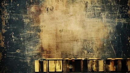 Weathered plaster wall with peeling paint and a rough wooden bench in the foreground, creating a moody textured grunge background ideal for industrial, vintage, and design projects - Powered by Adobe
