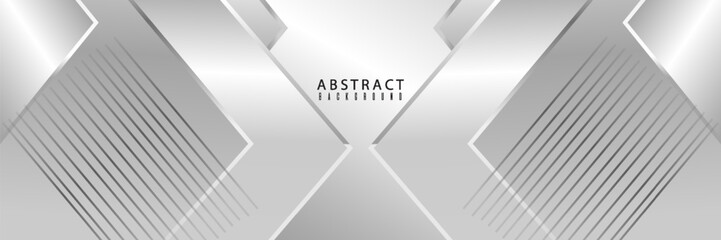 Wide luxury abstract background with silver gradient lines and shadows. Modern light silver color wide metallic banner with gray lines. Futuristic geometric abstract backdrop. vector