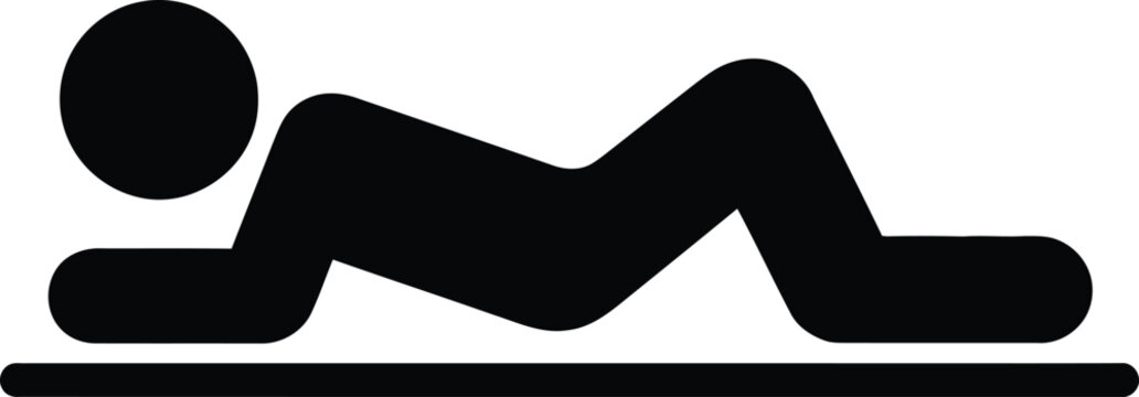 Prone person icon resting on stomach with bent knees on a flat surface