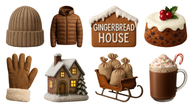 PNG Cozy winter holiday treats collection, transparent background