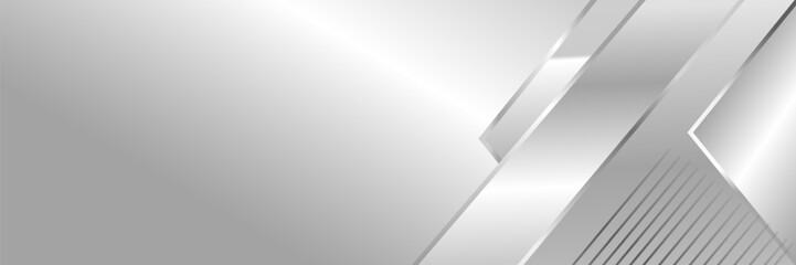 Wide luxury abstract background with silver gradient lines and shadows. Modern light silver color wide metallic banner with gray lines. Futuristic geometric abstract backdrop.