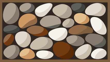 Illustration of assorted stones in a brown frame on transparent background