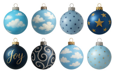 PNG Festive blue ornaments with patterns, transparent background