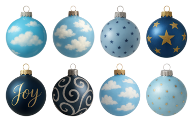 PNG Festive blue ornaments with patterns, transparent background