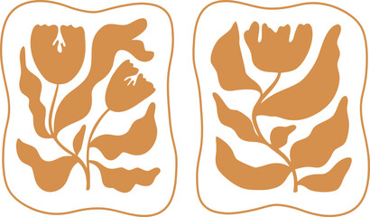 Modern floral block print with abstract tulip silhouettes. Organic shapes create a warm, handcrafted aesthetic. Perfect for textiles, wall art, and contemporary designs.