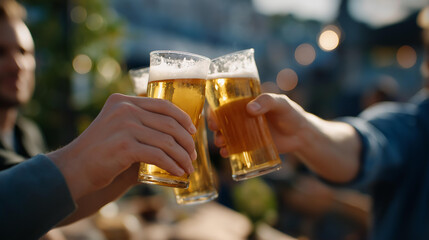 Close-up of friends clinking drinks near a BBQ smoker — authentic pre-game ritual showcasing unity, joy, and the cultural heart of football fandom. cinematic color correction, natural uneven