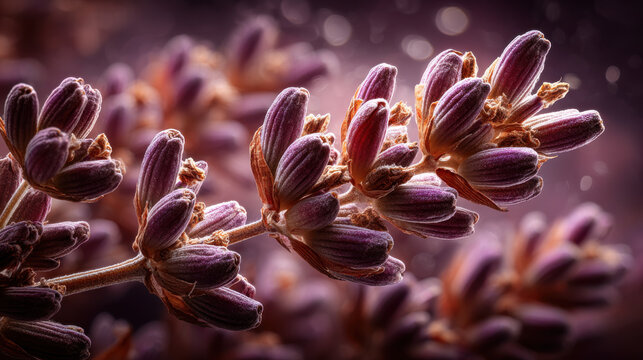 Close-up of lavender buds with a soft, dreamy background. This image showcases the delicate beauty of lavender, perfect for various creative projects