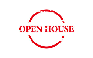 OPEN HOUSE - Red Rubber Stamp with text OPEN HOUSE
