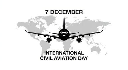 International civil aviation day december 7th airplane over world map