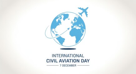 International civil aviation day with airplane flying around the globe