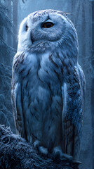 Solitary Owl Glowing in a Frosty Night Forest &ndash; Mystical Nocturnal Wildlife Photography