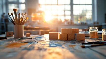 Creative DIY Decorating Session with Paint and Wooden Blocks