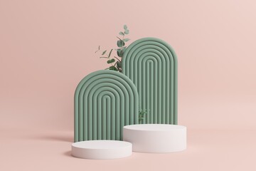 Marble Podium Circular Leafs Plants for Product Presentation