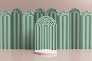 Marble Podium Circular Leafs Plants for Product Presentation