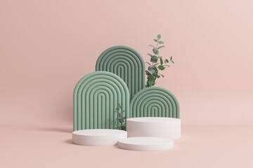 Marble Podium Circular Leafs Plants for Product Presentation