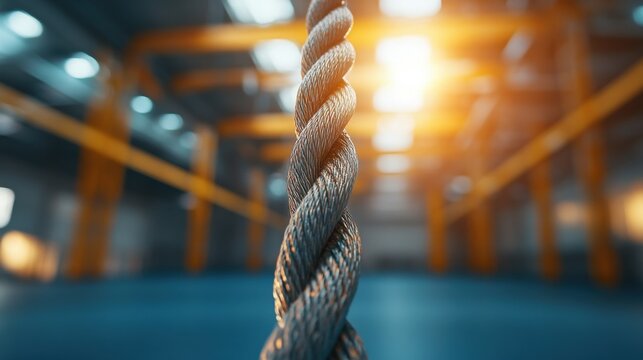 Dramatic Low Angle Shot of Rope in Climbing Activity Indoor Space