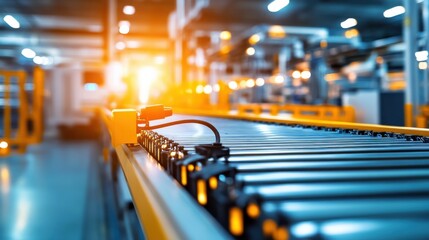 Empty Industrial Conveyor Line Fading into Dreamy Background