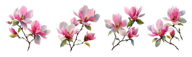 Soft pink blossoms on delicate branches with vintage botanical style. Spring flowering tree illustration featuring pastel petals, elegant stems and natural beauty for cards. © Narin