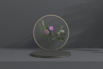 Marble Podium Circular Leafs Plants for Product Presentation