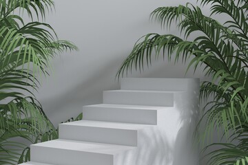 Marble Podium Circular Leafs Plants for Product Presentation