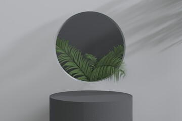 Marble Podium Circular Leafs Plants for Product Presentation