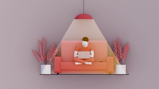 A stylish vector animation of a person operating a lamp with a remote control - a concept for intelligent lighting control, remote home automation, energy efficiency, and digital convenience in a mode