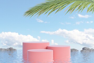 Marble Podium Circular Leafs Plants for Product Presentation