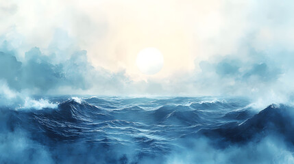 Ocean Waves and Dramatic Skies A Watercolor-Inspired Cinematic Scene