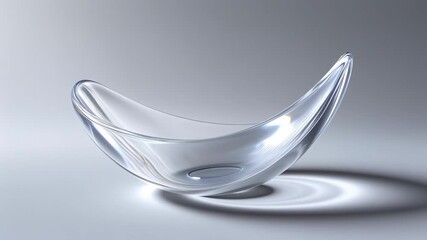 A pristine clear glass curved sculpture resembling a flowing bowl, a minimalistic contemporary decor piece with smooth edges, ideal for modern tabletop display and artful elegance.