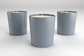 Elegant grey candles create calming atmosphere for aromatherapy or home decor ideas with soothing...