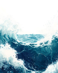 Dynamic Ocean Wave Watercolor Art A Captivating Display of Water's Power and Beauty