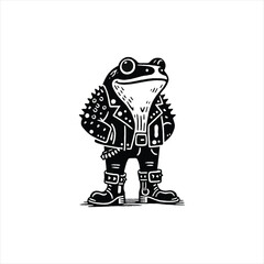 Funny frog wearing a leather jacket and boots, perfect for quirky t-shirt designs and unique logos