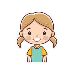 Smiling Cartoon Girl with Blonde Hair in Pigtails Wearing a T-Shirt