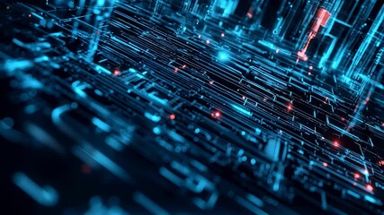 Abstract blue digital network visualization with glowing circuits, data streams, interconnected lines forming a futuristic tech landscape for high impact media and presentation - Powered by Adobe