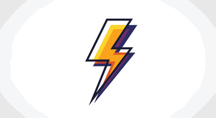 Stylized lightning bolt graphic with a gradient of yellow, orange, and purple colors and a black outline.