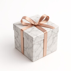 Marble texture gift box with thin rose-gold ribbon