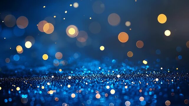 Blue bokeh lights abstract background with glowing particles and shimmering orbs, a festive digital texture ideal for celebration, luxury event design, and modern branding visuals