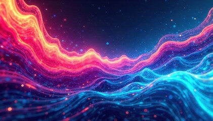 Obraz premium Abstract fluid dynamics and energy flow visualization An abstract visualization of fluid dynamics with swirling patterns of vibrant, luminous colors like cyan, magenta, and gold, creating a sense of