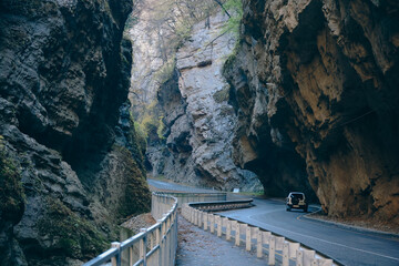 Caucasus gorge: road among natural giants