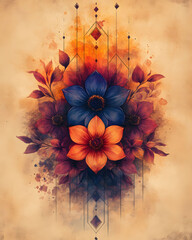 Floral Watercolor Art Vibrant Blooms and Artistic Design in a Decorative Arrangement