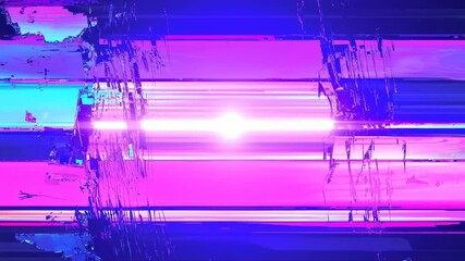 Abstract glitch art with vivid magenta, pink, blue, and orange stripes suggesting digital interference, creative energy, and modern visual storytelling for design projects