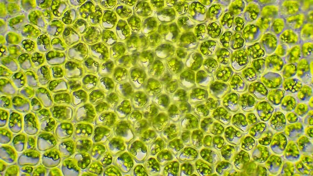 Leaf cells structure - zoom in, microscope magnification