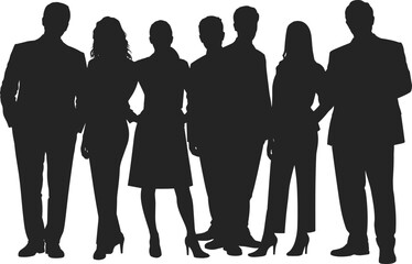 Business people silhouette group vector, corporate team of men and women standing together, professional office staff executive collection