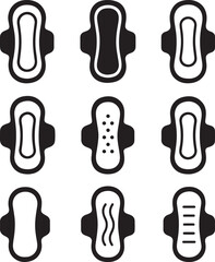 Sanitary Napkin Line and black Icon Set – Feminine Hygiene Vector Pack.
